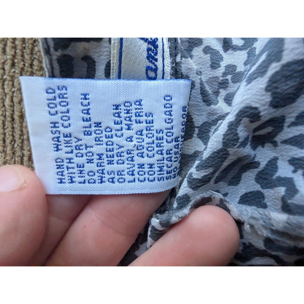 Anna and Frank Womens Gray Leopard Print 100% Silk Short Sleeve Blouse Large - Picture 5 of 5